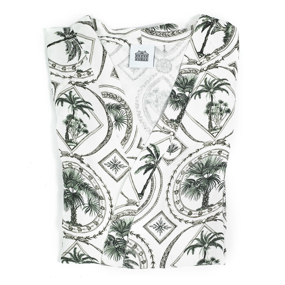 Bata de cama de lino puro lavado con diseño de toile de palmiers