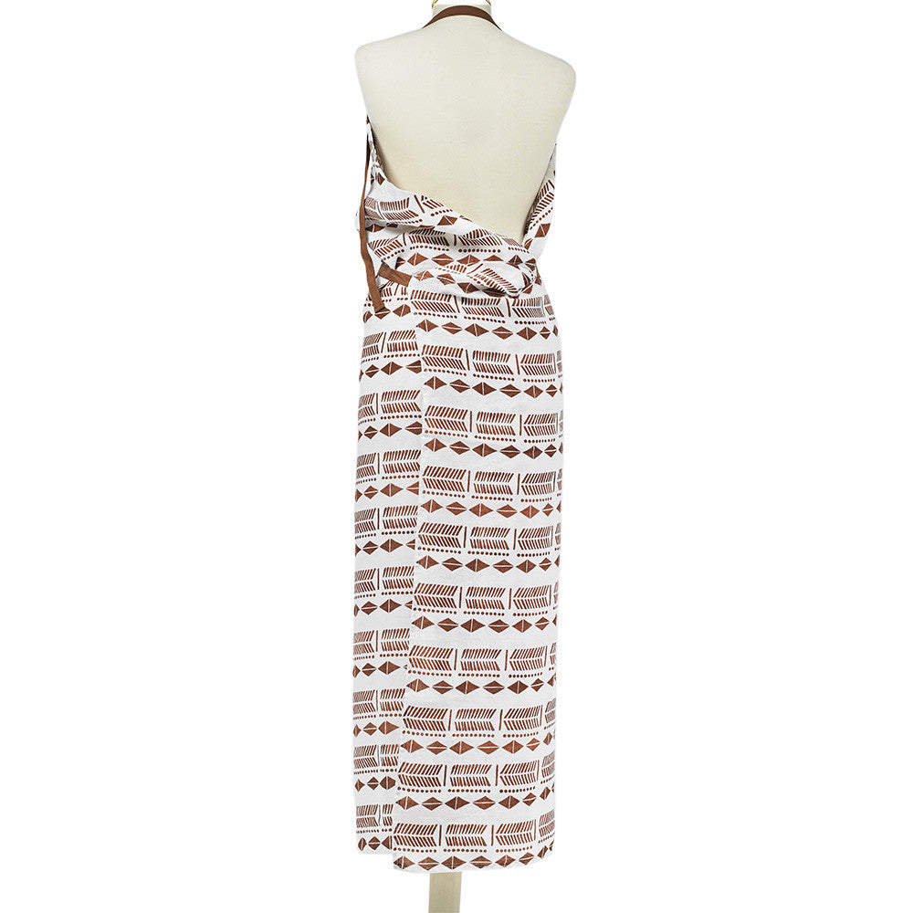APRON · PURE WASHED LINEN · NDEBELE MOTIF WHITE/TERRACOTTA