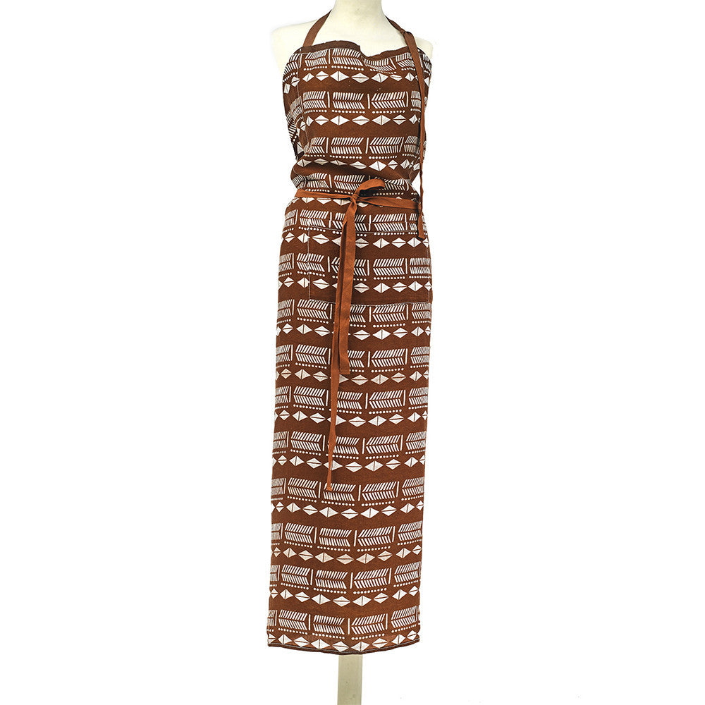 APRON · PURE WASHED LINEN · NDEBELE MOTIF TERRACOTTA/WHITE
