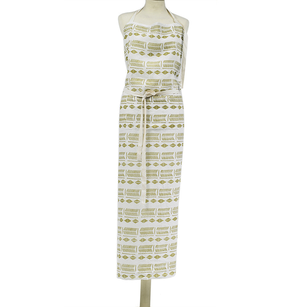 APRON · PURE WASHED LINEN · NDEBELE MOTIF WHITE/LIME