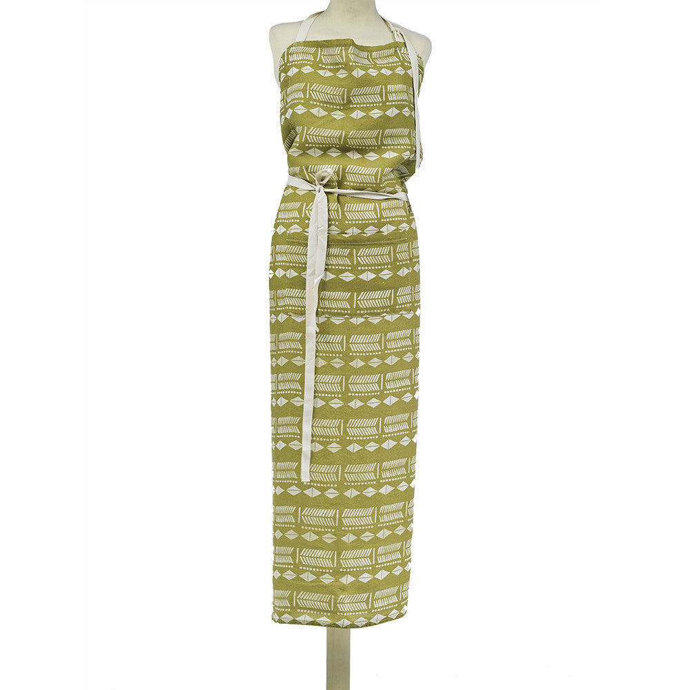 APRON · PURE WASHED LINEN · NDEBELE MOTIF LIME/WHITE