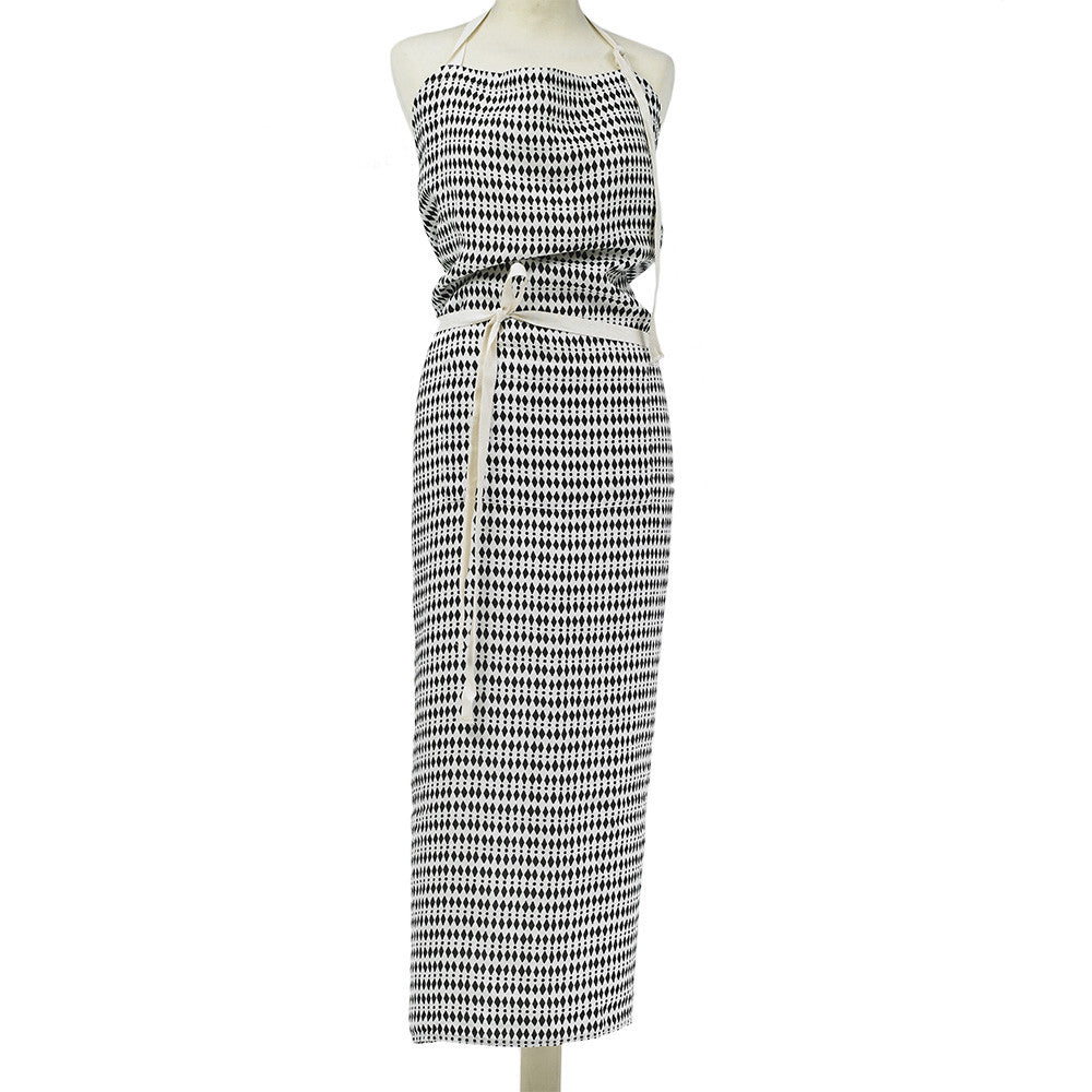 APRON · PURE WASHED LINEN · KALAHARI MOTIF WHITE/BLACK