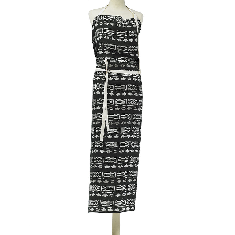 APRON · PURE WASHED LINEN · NDEBELE MOTIF BLACK/WHITE
