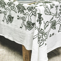 EMBROIDERED TABLECLOTH · PURE WASHED LINEN · PAISLEY MOTIF · GREEN