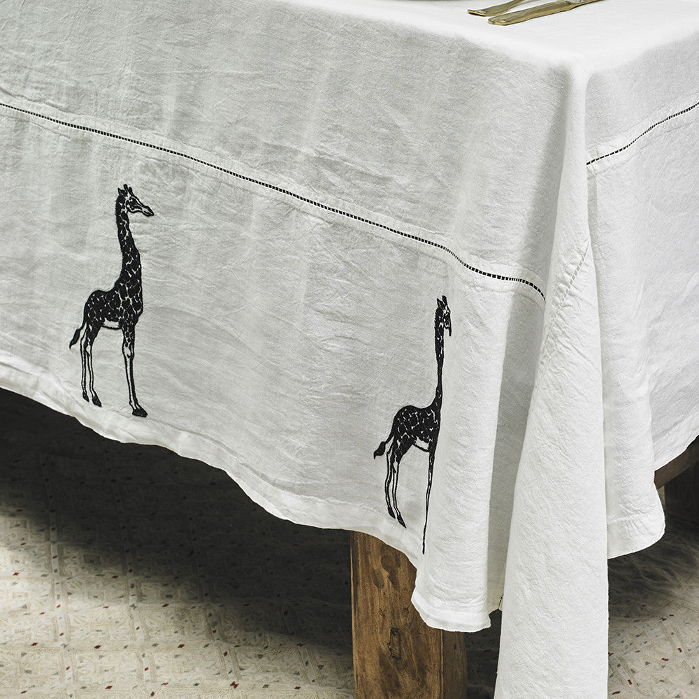 EMBROIDERED TABLECLOTH · PURE WASHED LINEN · IVORY/BLACK