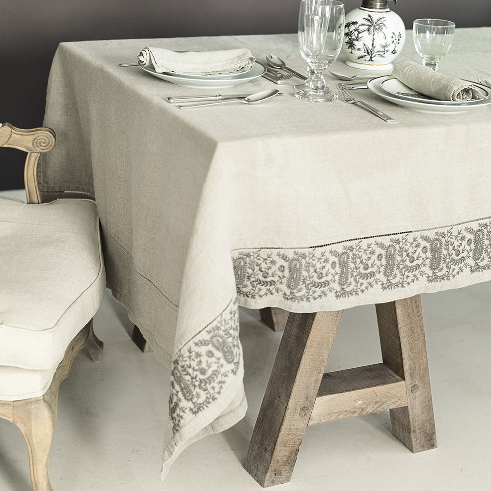 EMBROIDERED TABLECLOTH · PURE WASHED LINEN · PAISLEY BORDER