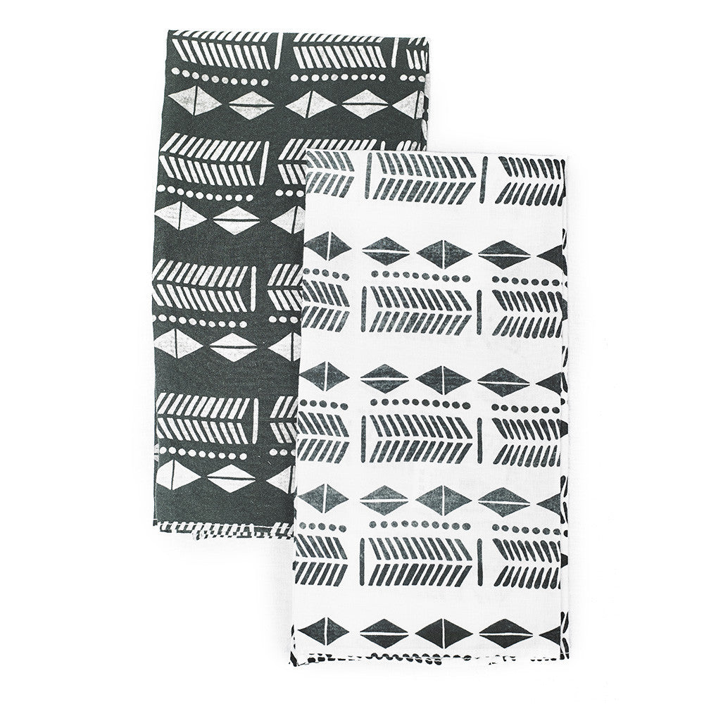 TEA TOWEL · PURE WASHED LINEN · NDEBELE MOTIF · BLACK (SET OF 2)