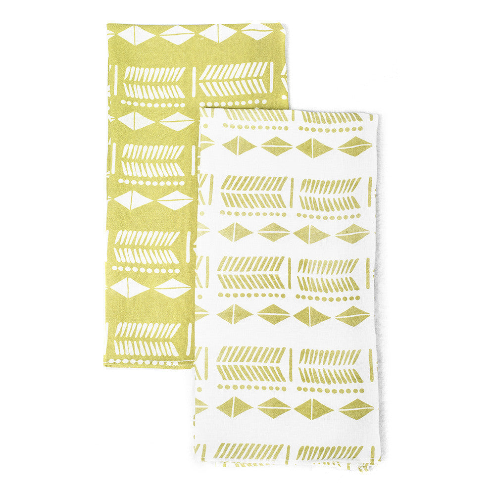 TEA TOWEL · PURE WASHED LINEN · NDEBELE MOTIF · LIME (SET OF 2)