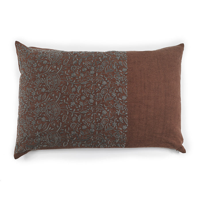 PAISLEY EMBROIDERED CUSHION COVER· PURE WASHED LINEN · TERRRACOTTA