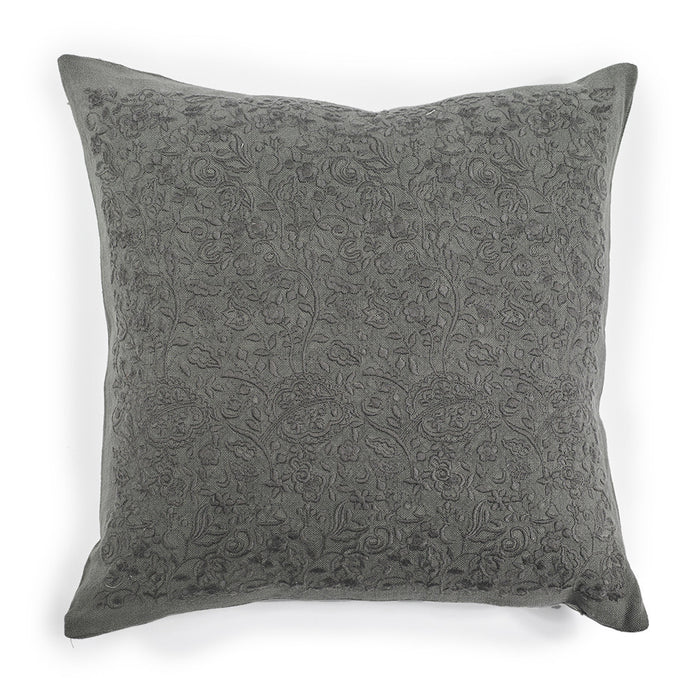 PAISLEY EMBROIDERED CUSHION COVER · PURE WASHED LINEN · LEAD GREY