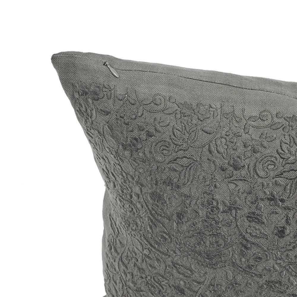PAISLEY EMBROIDERED CUSHION COVER · PURE WASHED LINEN · LEAD GREY