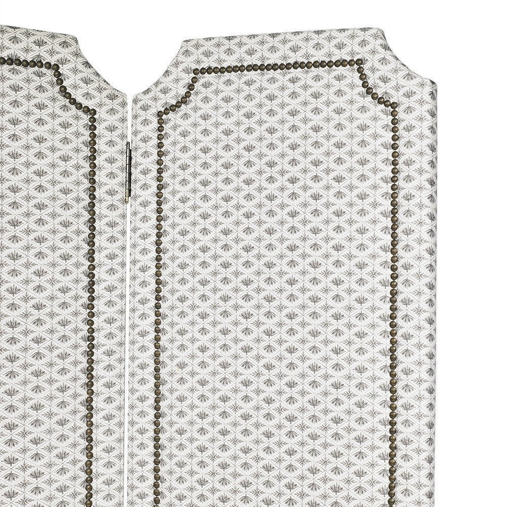 Biombo tapizado de lino lavado con estampado de toile de palmiers