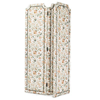 Biombo de madera maciza tapizado con lino lavado y estampado con diseño paisley
