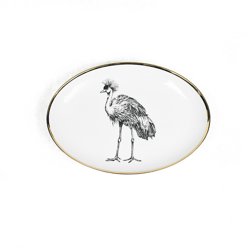 OVAL SIDE PLATE · LIMOGES PORCELAIN · CRANE MOTIF
