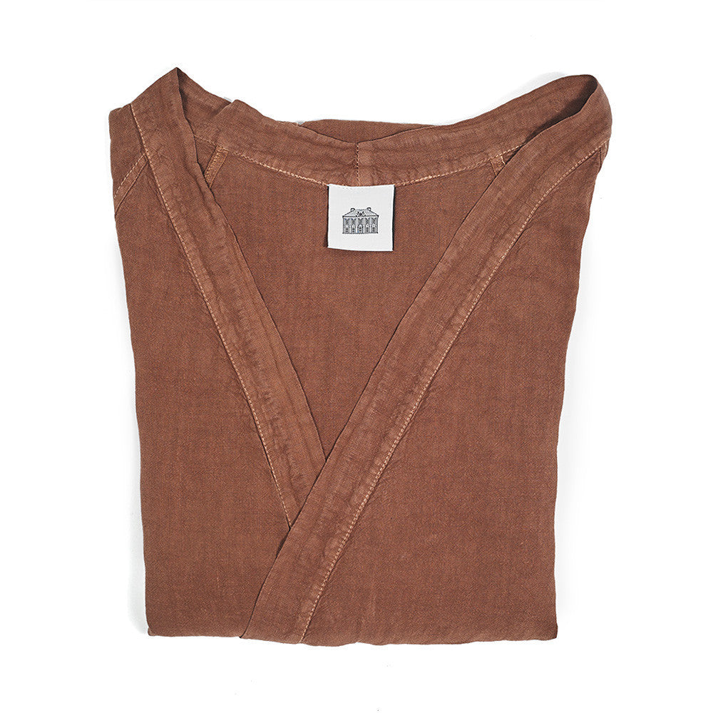 Bata de cama de lino puro lavado de color terracota