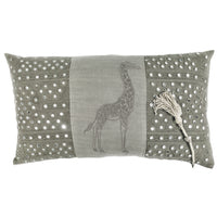 SWAHILI GIRAFFE EMBROIDERED CUSHION COVER · PURE WASHED LINEN · KHAKI