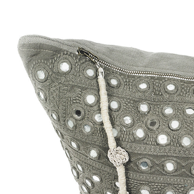 SWAHILI GIRAFFE EMBROIDERED CUSHION COVER · PURE WASHED LINEN · KHAKI