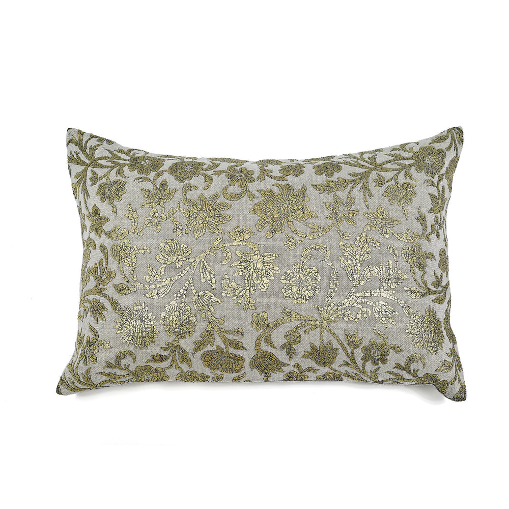 CUSHION COVER · PURE WASHED LINEN · DAHAB MOTIF · LIGHT GREY/GOLD