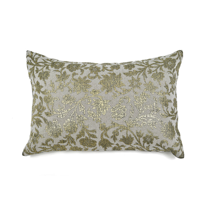CUSHION COVER · PURE WASHED LINEN · DAHAB MOTIF · LIGHT GREY/GOLD