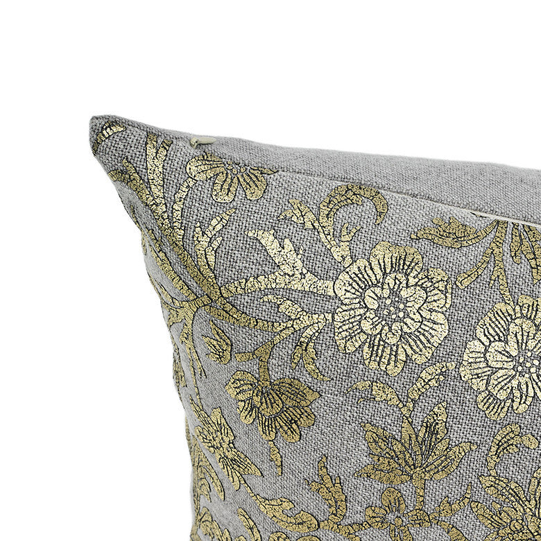 CUSHION COVER · PURE WASHED LINEN · DAHAB MOTIF · GREY/GOLD