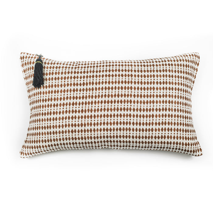 CUSHION COVER · PURE WASHED LINEN · KALAHARI MOTIF · WHITE/TERRACOTTA