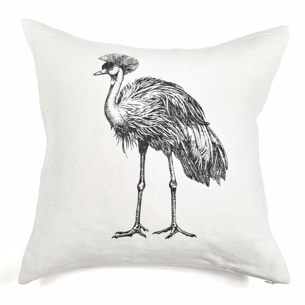 CUSHION COVER · PURE WASHED LINEN · CRANE MOTIF