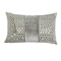SWAHILI EMBROIDERED CUSHION COVER · LINEN AND VELVET  · GREY