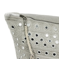 SWAHILI EMBROIDERED CUSHION COVER · LINEN AND VELVET  · GREY