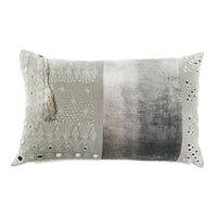 SWAHILI AND KENYA EMBROIDERED CUSHION COVER · LINEN AND VELVET · GREY