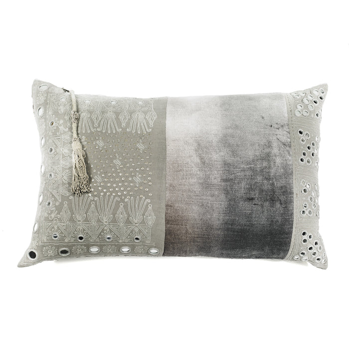 SWAHILI AND KENYA EMBROIDERED CUSHION COVER · LINEN AND VELVET · GREY