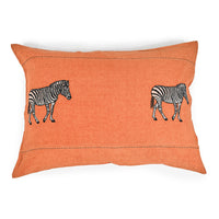 ZEBRA EMBROIDERED CUSHION COVER · PURE WASHED LINEN · ORANGE