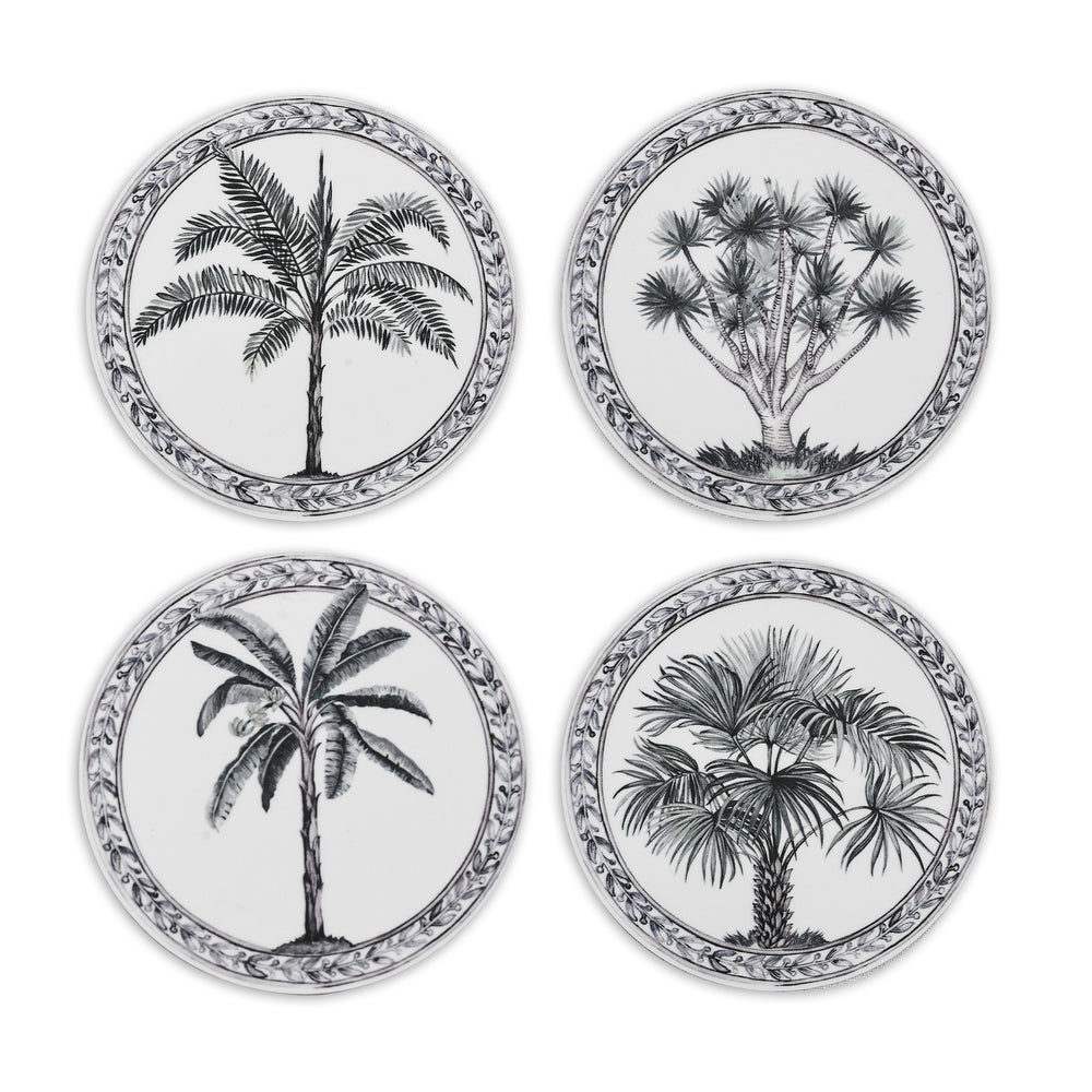 ROUND COASTERS · TOILE DE PALMIERS MOTIF (SET OF 4)