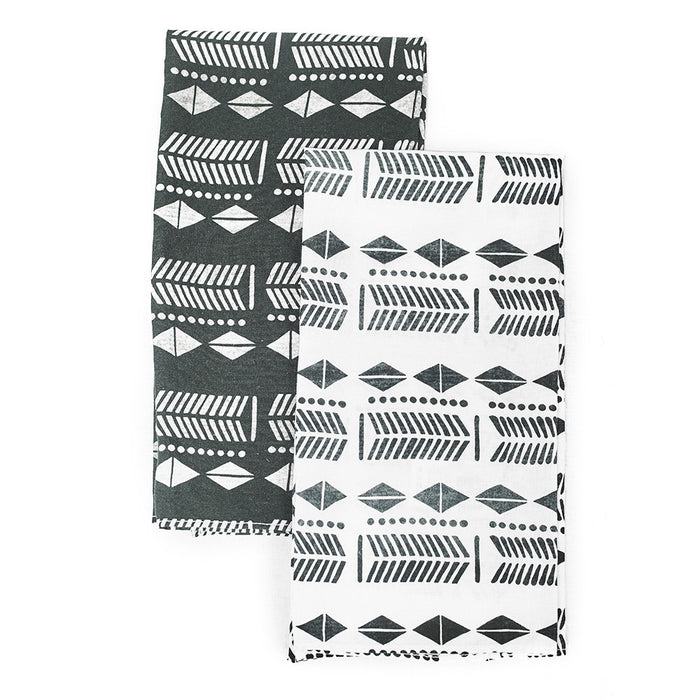 TEA TOWEL · PURE WASHED LINEN · NDEBELE MOTIF · BLACK (SET OF 2)