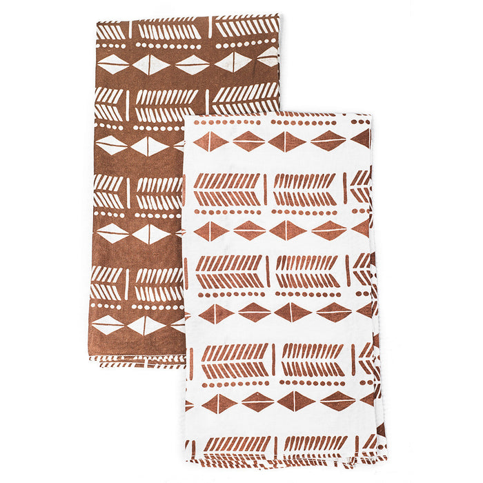 TEA TOWEL · PURE WASHED LINEN · NDEBELE MOTIF · TERRACOTTA (SET OF 2)