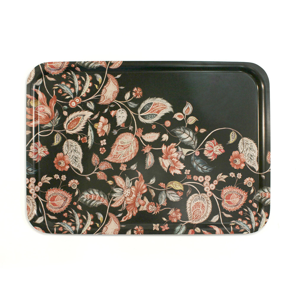 Bandeja de madera de abedul con diseño paisley verde oscuro